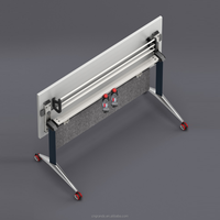 Bureau pliable en acier robuste et mobile avec roulettes verrouillables rouges et tablette rabattable pour salles de conférence, salles de formation, table de réunion