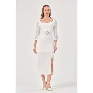 DANS Pull décontracté écru pour femme, motif uni, épaisseur standard, col rond, manches longues, tailles 38-42 - Product Image 1