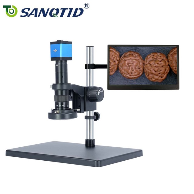 SANQTID TD-10A-720P 26-180x Industrial Digital Microscope 2MP 60FPS HDMI Electronic Magnifier with Metal Stand PCB Inspection