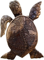 Statue de tortue en bois de résine hawaïenne sculptée à la main, tortue tropicale nautique océanique côtière, décoration intérieure
