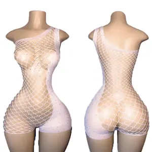 Dancewear Bell Sleeve Crop Top One Piece Exotic Dancerwear Stripper Clothes Fishnet No Sleeve Dancewear