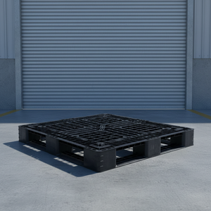 Palette en plastique d'exportation à usage unique, à face unique, à 4 voies, en HDPE recyclé noir, capacité de charge dynamique de 1 tonne - Product Image 1
