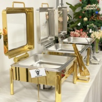Chauffe-Plats de Luxe pour Buffet, Plats de Service sur Pieds avec Fenêtre en Verre, Idéal pour la Restauration, Hôtellerie et Grands Banquets