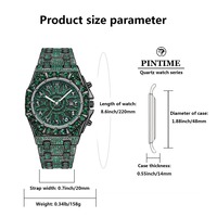 Montre Homme Personnalisée Iced Out, Cadran Entièrement Pavé de Cristaux Verts, Style Hip Hop Bling, Mouvement Quartz, Chiffres Arabes, Bracelet Métallique, Reloj Masculin