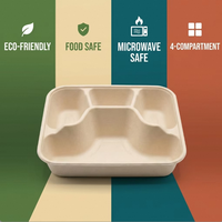 Gezonde Portie 4-delige Suikerrietbagasse Sectievoedselcontainer Bento Box Deksel 1000ml Schoolkantine Servies Benodigdheden