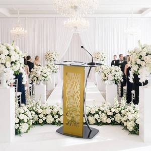 <span class=keywords><strong>Pupitre</strong></span> moderne en verre incurvé doré pour église, <span class=keywords><strong>pupitre</strong></span> de scène professionnel, support de discours, podium de <span class=keywords><strong>mariage</strong></span> avec cadre de support chromé - Product Image 1
