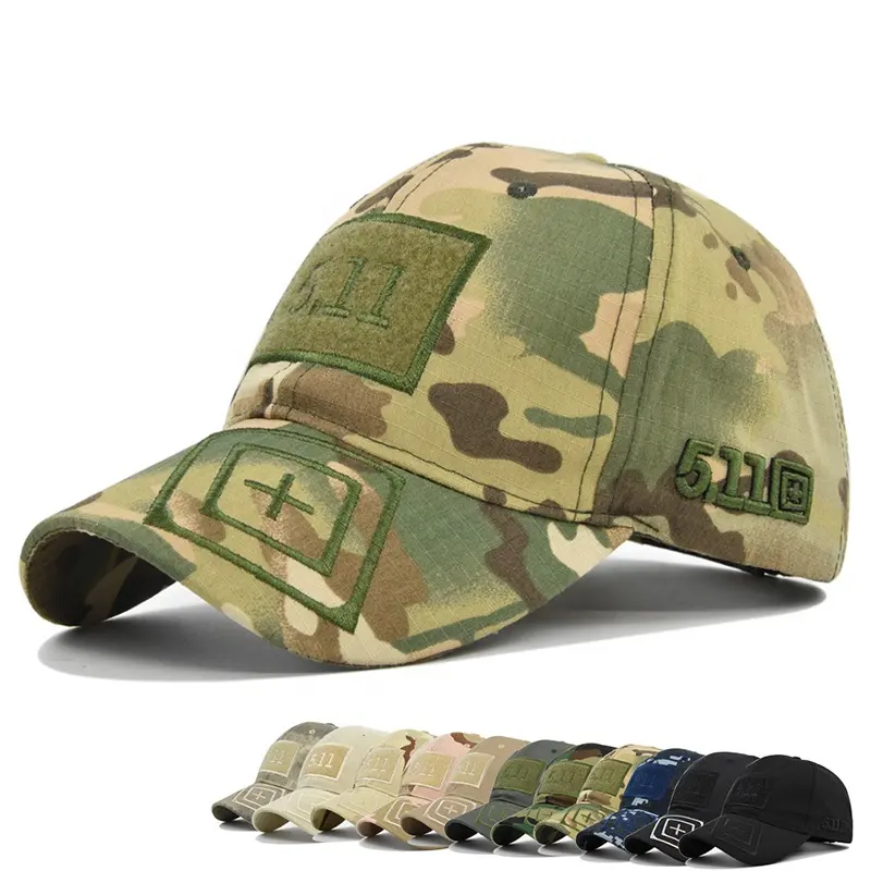 Gorra de béisbol de camuflaje con bordado de algodón para exteriores ajustable personalizada