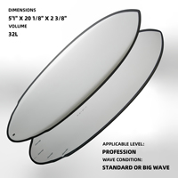 Fabrication en gros d'usine, planches de surf personnalisées OEM |   Planche de surf de performance 5'1" 32L en fibre de verre, carbone, EPS et époxy, avec rail court et technologie Vacuum Blank