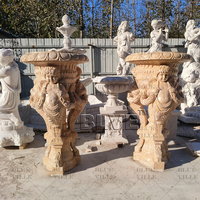 BLVE Villa extérieur jardin décoratif pierre pot de fleurs sculpture à la main marbre Beige naturel grand Pot de jardinière avec Base