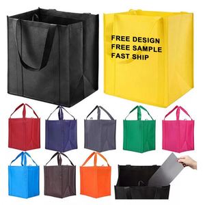 Sacs d'épicerie pliables avec logo personnalisé, poignée renforcée, sacs de courses robustes avec fond en plastique épais pour le stockage en supermarché - Product Image 1