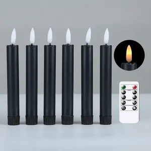 Black 3D Wick Electric Decorative Tapered Flickering Flameless Candle Stick Set Short LED Taper Candle