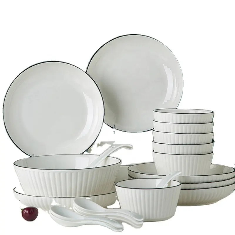 Conjunto de utensílios de mesa de cerâmica para uso doméstico, prato vertical antiderrapante e luxuoso, tigela de sopa e prato de peixe, combinação grátis