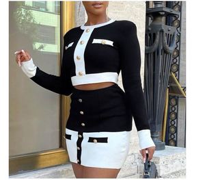 Set da donna di moda Dropshipping con bottoni a righe bianche e nere - Product Image 4