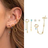 Ensemble de boucles d'oreilles ZUOLA plaqué or véritable 18 carats pour femme, bijoux éclair nuage en zircon 5A, boucles d'oreilles à chaîne en argent 925, ensemble de manchettes d'oreille