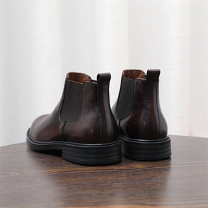 Bottines décontractées pour hommes pour hommes rétro vache en cuir véritable plate-forme épaisse marche <span class=keywords><strong>moto</strong></span> <span class=keywords><strong>botte</strong></span> chaussures habillées élégant Preppy - Product Image 6