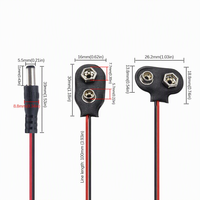 Connecteur de batterie 9V avec fils de 15 cm, support de batterie en cuir ABS de type T/I, pinces souples et rigides