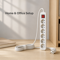 Multiprise de bureau 6 prises, 1,5 m, 16A/250V, 3680W, en ABS blanc, norme européenne, fabriquée en Chine