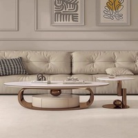 Wohnzimmermöbel Runder Ovaler Moderner Beistelltisch Luxuriöser Edelstahl Smart Marmor Couchtisch mit Schublade