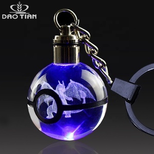 Wholesale 30mm Diameter 3d Laser Engraving Charizard Pikachu Gengar LED Keychain for Kids Christmas Gifts New Year