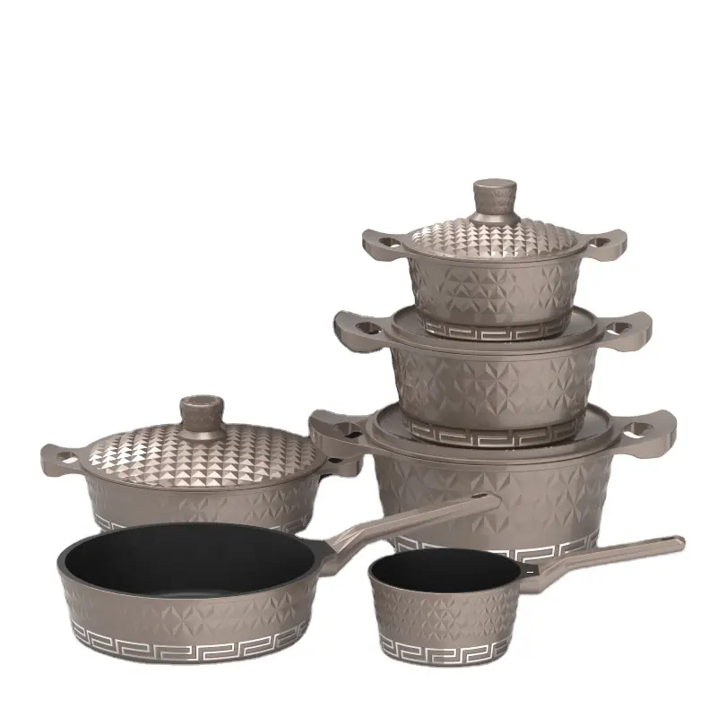 Ensemble de casseroles en céramique et aluminium, antiadhésif, vente en gros, ustensiles de cuisine à induction pour la cuisine