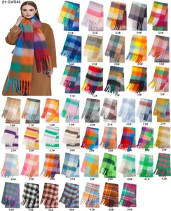 Écharpe en gros châles pour femmes hiver épais tricot Long châle Cape Poncho frange rayure écharpe avec pompon