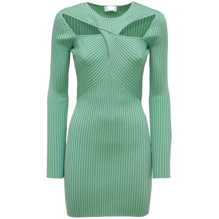 Green Ribbed Long Sleeve Dress - Stylish & Versatile Green Ribbed Long Sleeve Dress - Stylish & Versatile