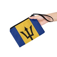 Dompet Koin Kanvas Bendera Nasional Barbados Dompet Ritsleting Portabel Warna Campuran Modis untuk Perjalanan Koin Kartu Kosmetik