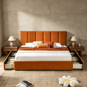 Contemporary Channel Tufted Upholstered Storage <strong>Bed</strong> Frame Velvet <strong>Bed</strong> With <strong>Drawers</strong> <strong>Under</strong> <strong>Bed</strong> Storage Home Bedroom Furniture - Product Image 2