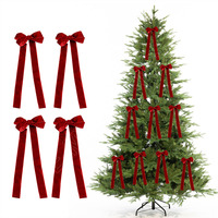Décorations de Noël E-magic, nœuds en velours rouge doux et réutilisables, ornements pour arbre de Noël, nœuds cadeaux pré-noués à longue queue, nœuds de Noël