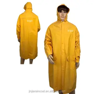 Üretim yağmurluk pvc polyester sarı erkekler kadınlar için ayarlanabilir kaput su geçirmez yağmurluk rainwear