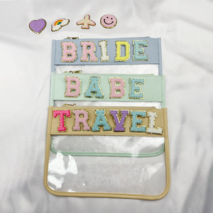 Hot Sell Wholesale Patch Pochette à fermeture éclair <span class=keywords><strong>Sac</strong></span> en nylon Pochette personnalisable Lettre Patch PVC Transparent Cosmétique <span class=keywords><strong>Sac</strong></span> - Product Image 6