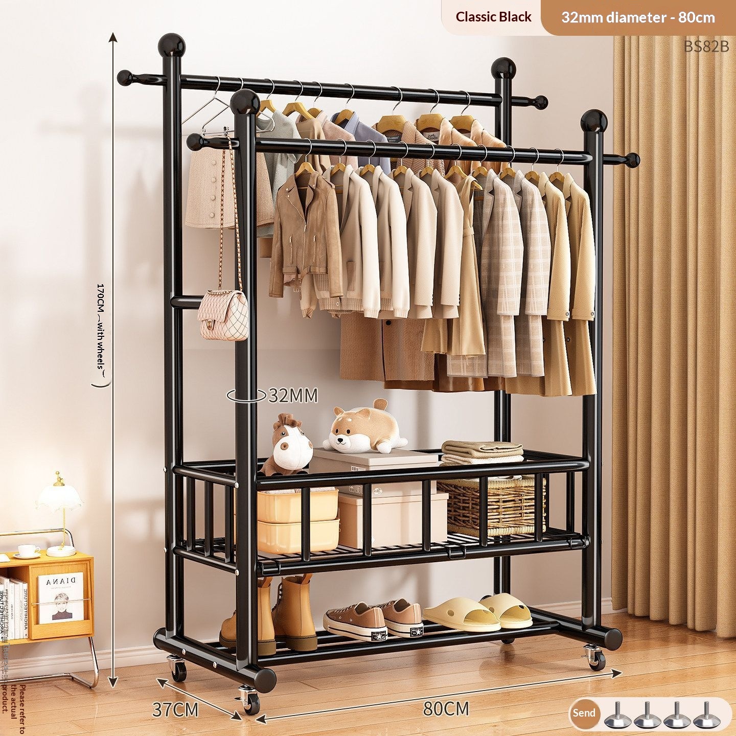 clothes hanger-32-tube double-bar-80 cm-black