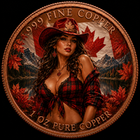 Pièce de monnaie commémorative en cuivre pur 999 de 1 oz, motif Cowgirl canadienne, feuille d'érable, paysage montagneux, pièce d'art de collection, vente en gros