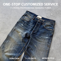 Pantalon en jean YUCE Custom Denim Factory, coupe droite, délavé vintage, denim épais 10-15oz, effet Monkey Wash, pour homme