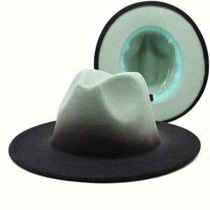 Men's Women's New Two Tone Color Fedora <b>Hat</b> Thickened Winter British Style Ombre Printed Fedora <b>Hat</b> - Product Image 1