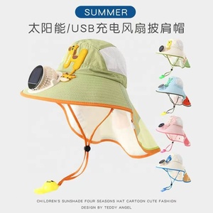 Kids' Solar-<b>Powered</b> Portable Fan Hat Touch Control Unisex Summer Sun Protection Wide-Brim <b>Mesh</b> Breathable Sun Hat B-5693 - Product Image 5