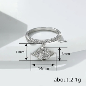 Anello in Argento T0358 con Charm Occhio del Diavolo, Diamanti Naturali Taglio Brillante Rotondo, Colore G, Unisex per Uso Quotidiano - Product Image 4