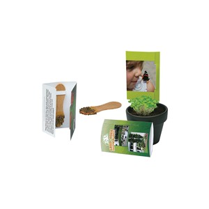 Kit di coltivazione con bastoncini di legno per fiori, semi e vaso per bambini, Green House - Product Image 1