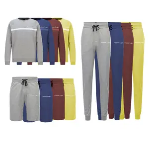 Fabrikant Aangepaste Logo Unisex 3 Delige Set Effen T-shirt Sweatshirt Shorts Joggingbroek Set Heren 100% Katoen Sport Sweatsuit