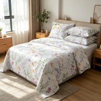 Parure de lit florale aquarelle 4 pièces en microfibre avec drap-housse, housse de couette et taies d'oreiller pour la maison, l'hôtel, vente en gros