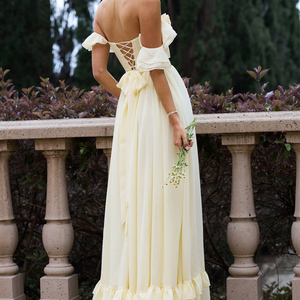 Vestido Maxi Elegante de Gasa con Volantes y Hombros Descubiertos para <span class=keywords><strong>Mujer</strong></span>, con Abertura Alta y Espalda Corsetada, Ideal para Uso Diario, Formal, Fiestas, Noches y Bodas - Product Image 2