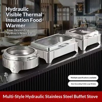 Plat à réchaud rond en acier inoxydable avec couvercle hydraulique et fenêtre en verre, chauffe-plats pour traiteur