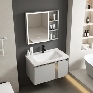 Muebles de <span class=keywords><strong>Baño</strong></span> de Diseño Moderno con <span class=keywords><strong>Espejo</strong></span> LED Resistente al Agua <span class=keywords><strong>y</strong></span> <span class=keywords><strong>Lavabo</strong></span> de Cerámica para Uso Doméstico - Product Image 2