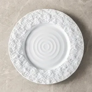 Personality Rock Pattern Wide Rim High Fired Porcelain Pasta Flat Plate White Dessert Steak 9.25'' Dinner Plates For Restaurant
