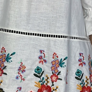 Blusa de Verano para Mujer, Nueva, Informal, de Algodón y Lino, con Bordado, Encaje Blanco, Manga Corta, Estampado Floral, Cuello Redondo, Talla XS - Product Image 6