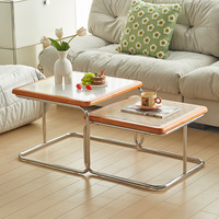 Table basse moderne créative mère-enfant, plateau en verre trempé et rotin, structure en acier inoxydable, bords arrondis, pour salon