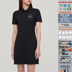 Ingrosso abito estivo tinta unita con risvolto a maniche corte di media lunghezza t-Shirt Casual camicia traspirante <span class=keywords><strong>Polo</strong></span> abito <span class=keywords><strong>donna</strong></span> - Product Image 1