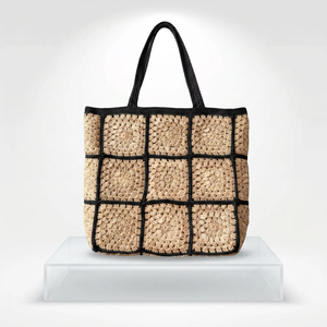 Sac fourre-tout géométrique bohème en crochet fait main pour femme, avec deux poignées, léger et portable, pour le voyage, doublure en polyester - Product Image 2