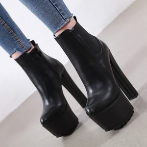 Nouvelles Bottes Femme Tout-Terrain à Talons Hauts 2025 – Bottes Épaisses en Tissu Élastique à Talon de 16 cm et Semelle Épaisse - Product Image 3