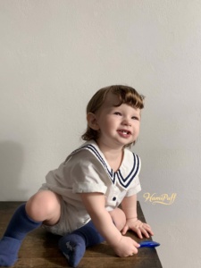 Ensemble deux pièces col <span class=keywords><strong>marin</strong></span> pour bébé, chemise à manches courtes et short bloomers, tenue nautique décontractée pour enfant - Product Image 4